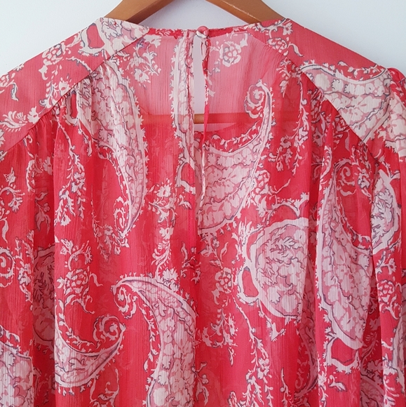 ZARA Red Paisley Chiffon Pullover Blouse - Picture 9 of 10